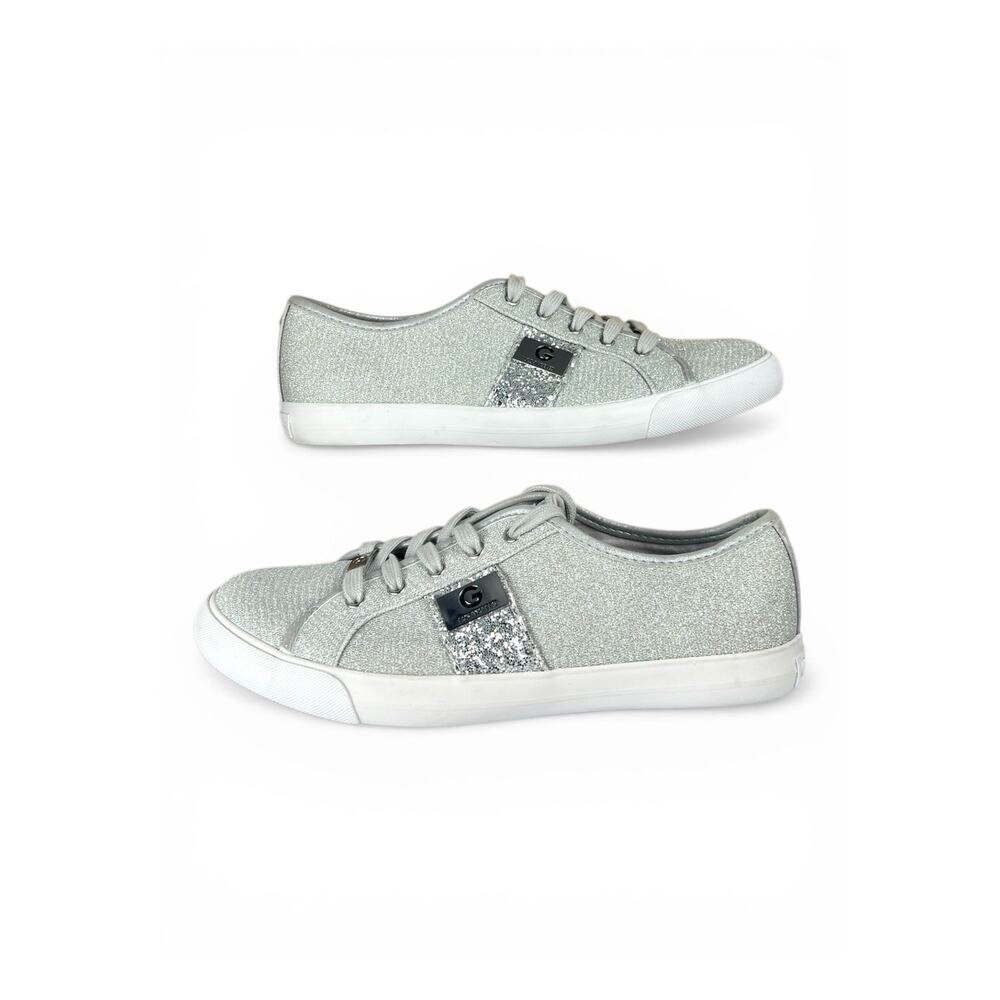 GBG Los Angeles Silver Glitter Sneakers Sequin Accent Lace Up Shoes 11